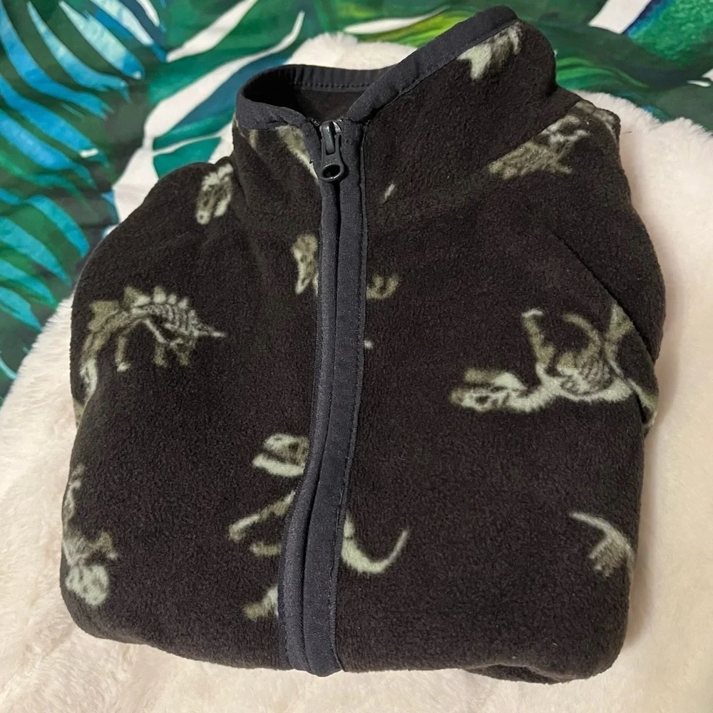 EUC OshKosh Baby Toddler 24M Grey Brown Dino Zip Fleece Lightweight Zip Jacket